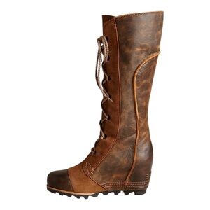 Sorel Cate the Great Wedge knee high lace-up casual brown leather boots | size 6